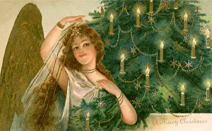 Inspirational: Angel and Lit Christmas Tree