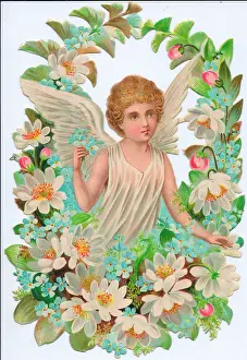 Forgetmenot: Angel surrounded by flowers on a Victorian scrap