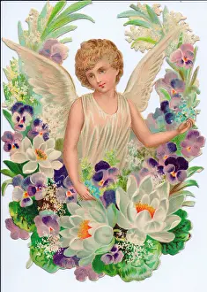 Forgetmenot: Angel surrounded by flowers on a Victorian scrap