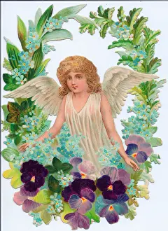 Forgetmenot: Angel surrounded by flowers on a Victorian scrap