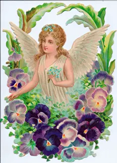 Forgetmenot: Angel surrounded by flowers on a Victorian scrap