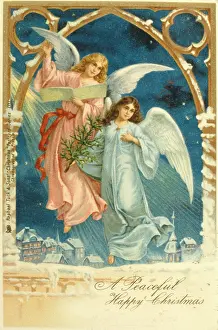 Two angels on a Christmas Card