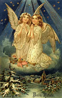 Two angels on a Christmas card