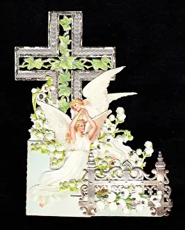 Filigree: Angels and cross on a cutout devotional card