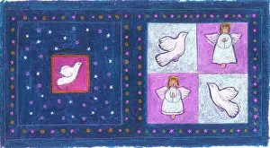 Starry: Angels and Doves with dark blue background