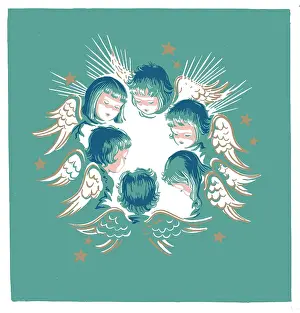 Six Angels ? heads of six angels in a circle