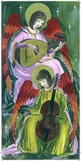 Brenda: Two angels playing musical instruments