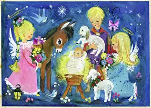 Lambs: Angels and Shepherd boy round crib