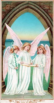 Childlike: Three angels singing on a New Year card