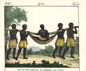 Angolan: Angolan nobleman being carried by servants in a hammock