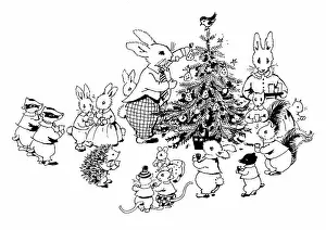Badgers: Animals around Christmas tree