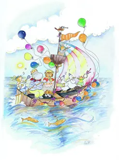 Hippo: Animals with musical instruments on a boat