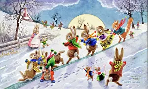 Animals Sliding on a Snowy Hill
