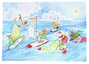 Hippo: Animals windsurfing on the sea