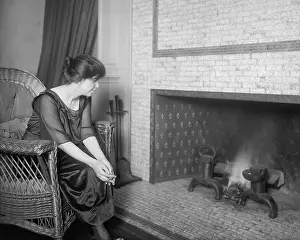 Political Activists: Anita Pollitzer in front of fireplace, ca. 1920