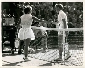 Clinch: Ann Haydon and Mimi Arnold after match at Wimbledon