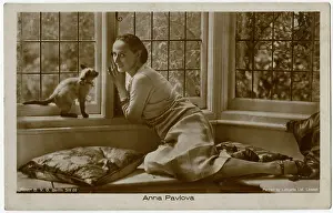 Anna Pavlova at home with her cat