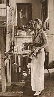 Zinkeisen: Anna Zinkeisen preparing designs for the Queen Mary