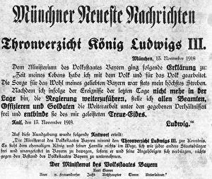 Abdication: Announcement of King Ludwig III's abdication