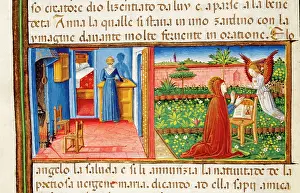 Annunciation: Annunciation to Saint Anne. Codex of Predis (1476). Italy