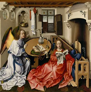 1420s: ANNUNCIATION TRIPTYCH, by Workshop of Robert Campin
