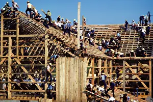 Mennonite: Anonymous Group of Amish Men Working Together Building