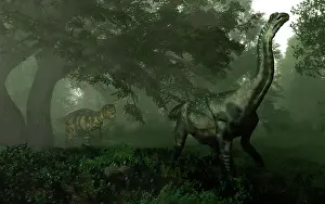 Antarctosaurus: An Antarctosaurus stalked by Abelisaurus in a prehistoric ?