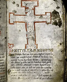 Crucify: Antiphonary. 12th c. Fol.105. Romanesque art