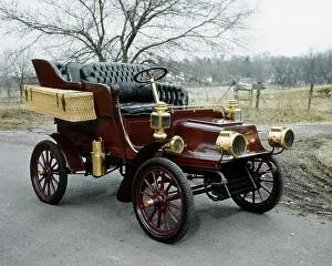 Horseless: Antique Horseless Carriage Maroon with Woven Wicker