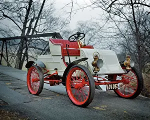 Horseless: Antique Horseless Carriage White with Red Interior