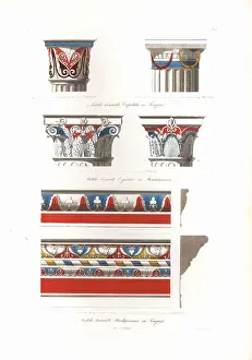 Cornice: Antique painted capitals and cornice from