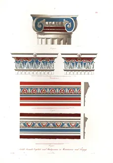 Cornice: Antique painted capitals and stucco cornices