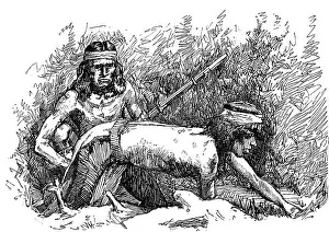 Braves: Apache native American Indians attacking a ranch, c.1887