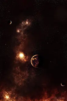 Extrasolar: Aplanet illuminated by plasma floating in the vast space