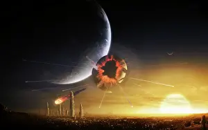 Satellites: An apocalyptic scene showing a gravity caused destruction ?