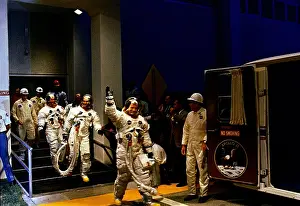 Liftoff: Apollo 11 crew in Spacesuits travel to launch ?