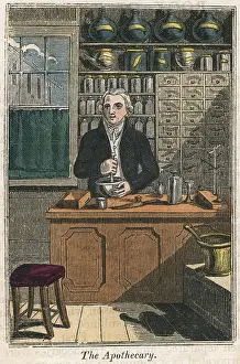 Drugs: The Apothecary using pestle and mortar to prepare