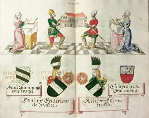 Wallsee: Aquarelliertes Votivbild Frederick II. And I. Reinprechts?