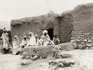Biskra: Arab men outside cafe, El Kantara, Biskra region, Algeria