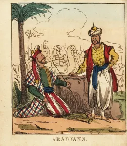 Tobacco Pipe: Arabian men in front of a caravan