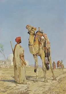Bodycolour: Arabs with Camels by a Tomb in the Desert