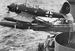 Reconaissance: An Arado Ar 196, launching from the German heavy cruiser Pr