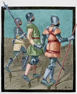 Lancer: Aragonese warriors (1390). Engraving from a tryptich