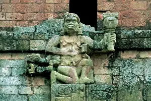 Maya: Archaeological Site of Copan. Howler monkey god statue. Temp