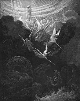 Revelation: Archangel Michael and his angels fighting the