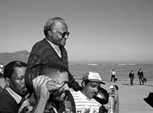 Emeritus: Archbishop Desmond Tutu leads a march against