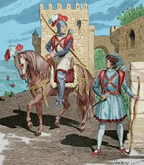 Hispanic: The Archers of Burgundy. Engraving by Serra