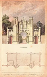 Ladys: Architect's design, entrance to Highgate Cemetery, London