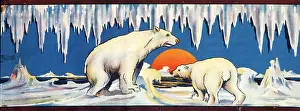 Icicles: Arctic sunset with polar bears in snow and ice