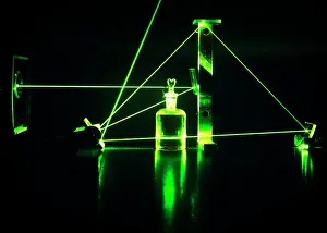 Stimulated: Argon Ion Laser Reflecting a Beam Via Mirrors